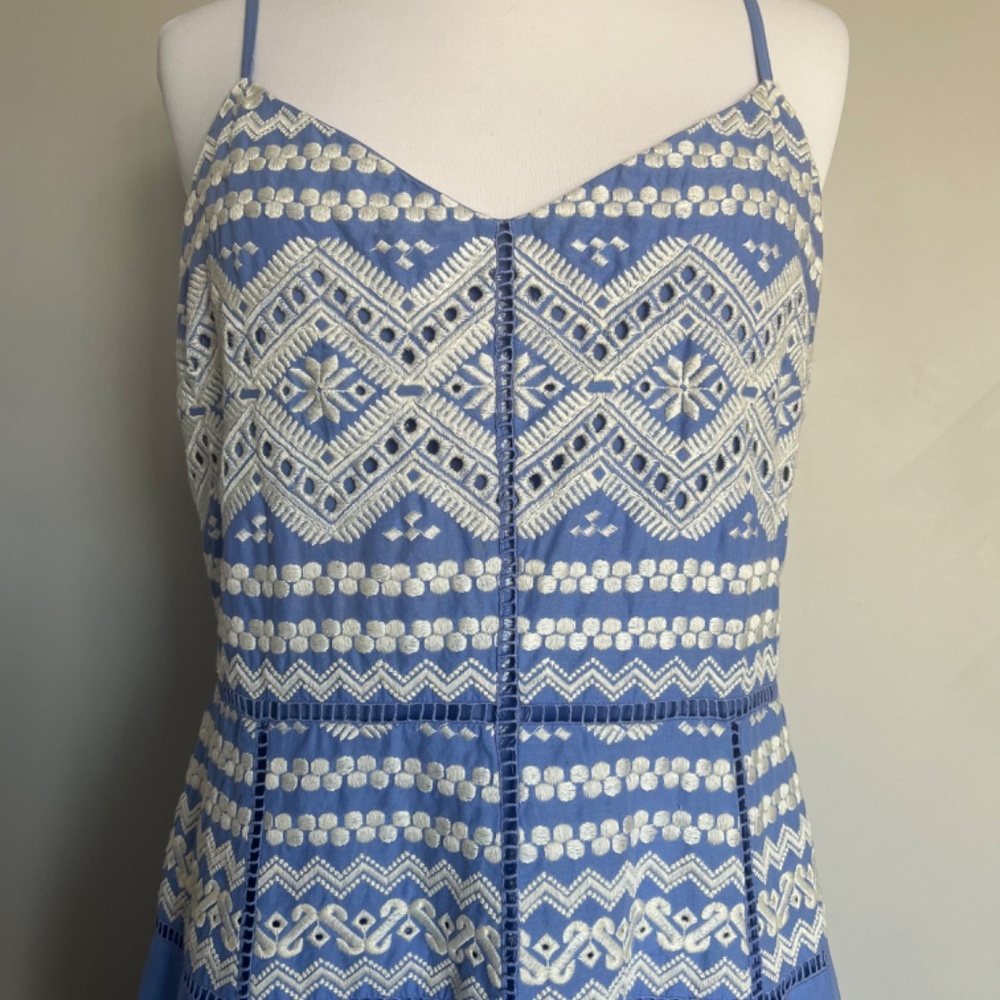 Tory Burch Blue 'Tiara' Embroidered Cotton A-Line Tank Sleeveless Casual Dress - Picture 6 of 15
